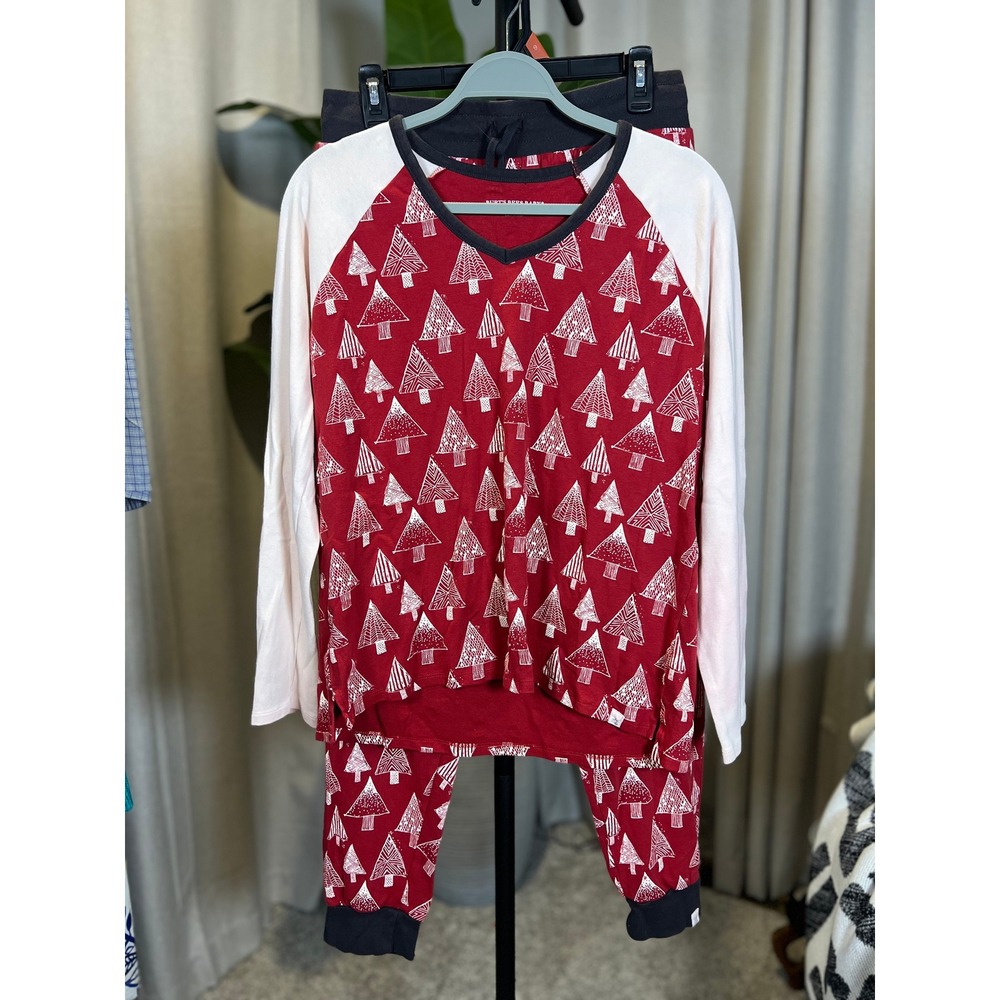 Burt's Bees Baby Red Christmas Tree Organic Cotton Pajama Set Womens Large